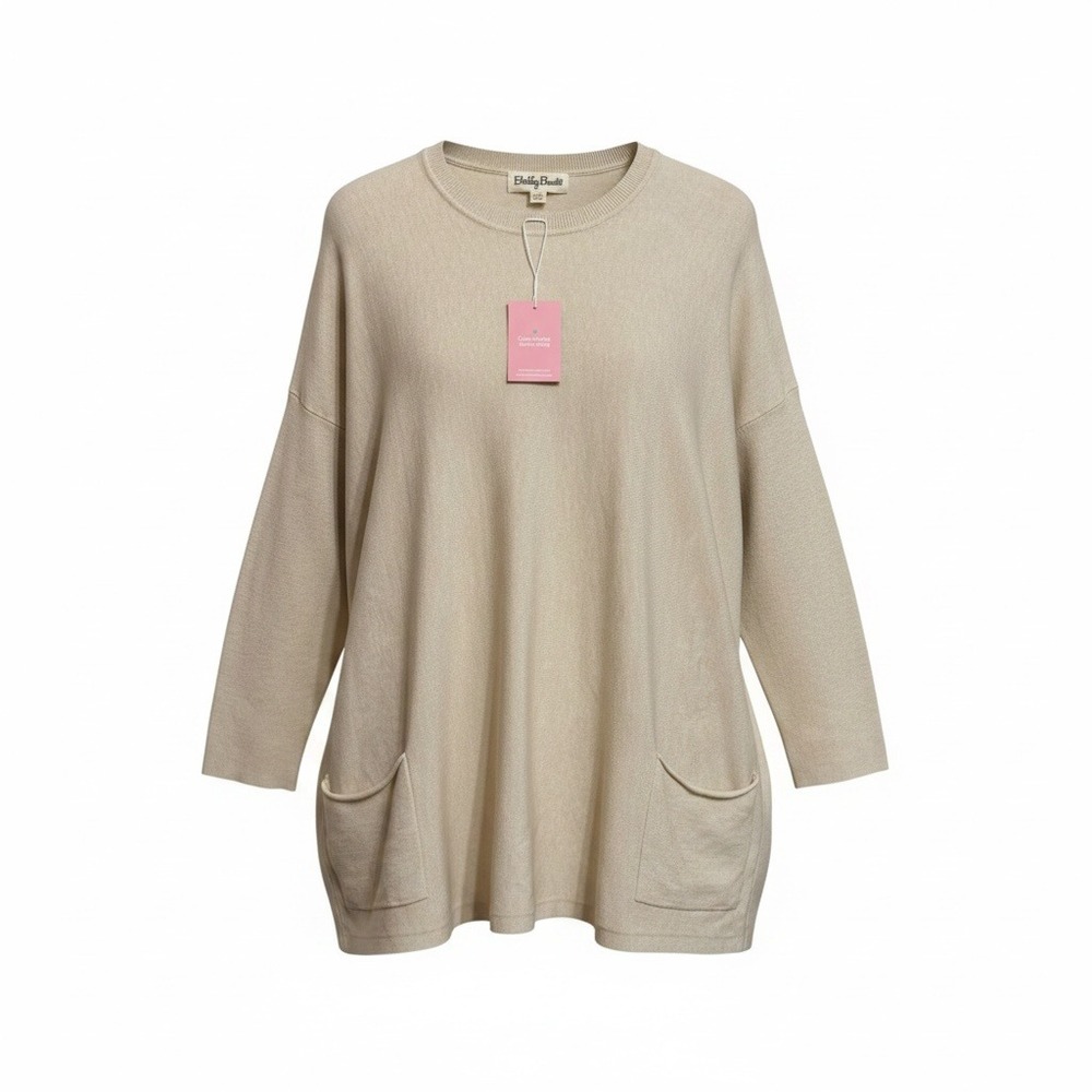 Blushing‎ Brunette Beige Minimalist Oversized Tunic Sweater Knit S/M NEW